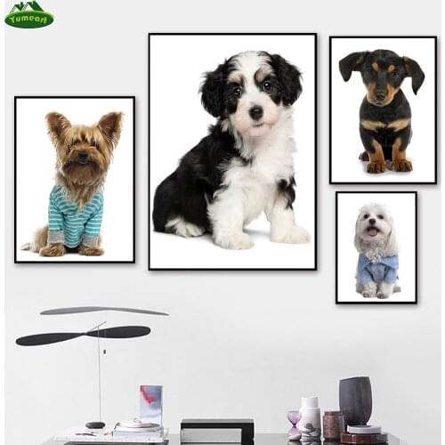 Yuemart Puppy Dog Wall Art Canvas Prints Poster,Cute Puppy Black White Dog Yorkshire Terrier,Rottweiler Wall Art Boy Girl Room