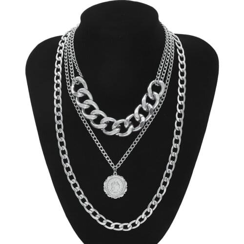 ICNWAY NecklaceHeavy Metal Texture Queen Embossed Pendant Item Sweater Chain Female Simple Multilayer Necklace