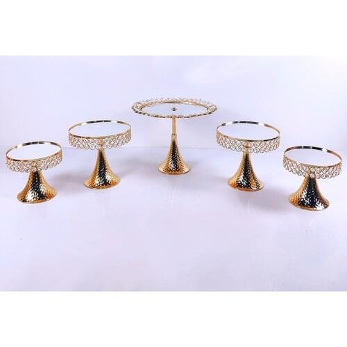 5 Pcs Gold Electroplate Crystal Cake Stand Set Mirror Metal Cupcake Display Wedding Birthday Party Dessert Plate Rack