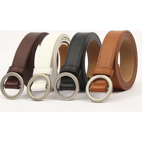 Waist Belt for Leisure Jeans Fashion Dress Ladies Women Belt Imitation Leather Alloy Buckle Waistband Non-Hole New Circle Button