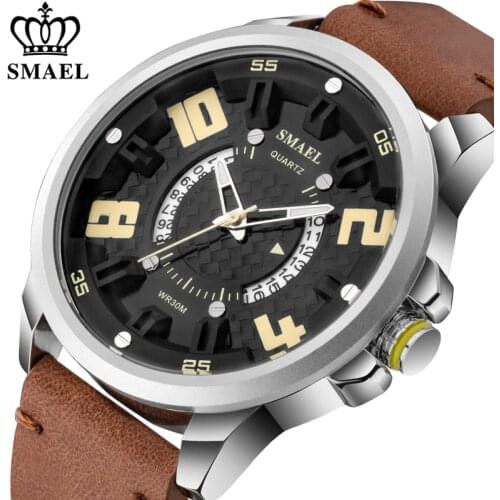SMAEL Top Luxury Brand Men Sport Watches Chronograph Waterproof Quartz Analog Wristwatch Leather Male Clock Relogio Masculino