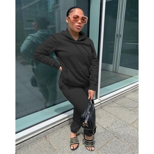 Autumn Winter Two Pieces Outfits Women Tracksuits Casual Front Pocket Hoodies Pullovers Joggers Sweatpants Sports Sets New