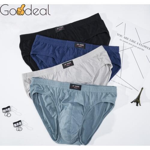 100% Cotton Briefs Mens Comfortable Underpants Man Underwear Solid Pants Breathable Male Panty High Quality Panties 4pcs/Lot