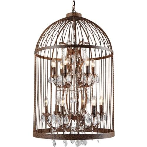 Loft Vintage American Rural creative clothing store restaurant iron pendant light crystal decorate birdcage pendant
