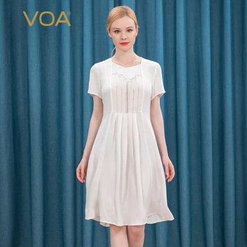 VOA Heavyweight Silk 30m/m White Organza Sheet Splicing Education Grams Pleat Design Short-Sleeved Fairy Dress AE101