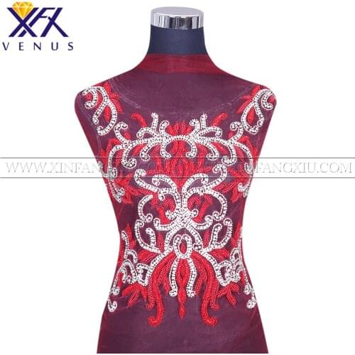 XFX VENUS1 Piece wedding embroidered Wine red beaded appliques Stones Women Clothing Fabric DIY Craft for accessories