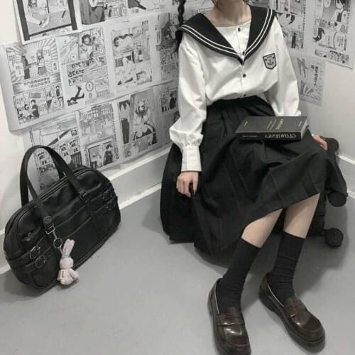Japanese Women uniform ins two-piece Kawaii punk dark college Ulzzang women suit ins pleated skirt plus size gothic women suit