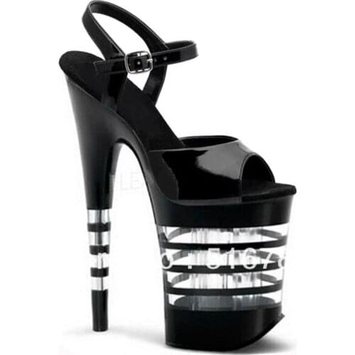 Sale 20cm Womens New Design Fashion dress sandals Sexy Crystal Platform Toe 8 inch High Heel Shoes Black