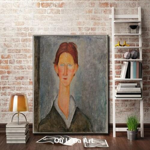 Woman red hair portrait oil painting printed on canvas canvas printings wall art decoration pictures