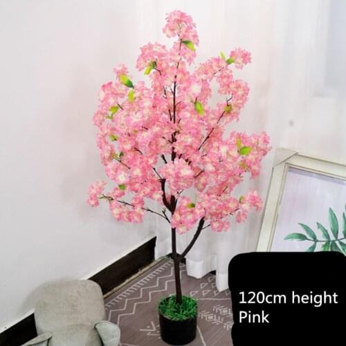 120CM Height Pink Cherry Blossom Tree Potting Simulation Fake Silk Flower Branch Plant Ornament For Home Decor
