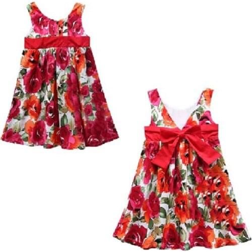 2017 Bow Girls Dress Cute Kids Dresses For Girls Rose Fashion Sundresses Princess Sleeveless Floral Summer Children Clothes