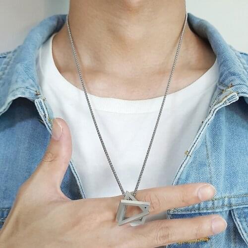 2020 Punk Women Men Triangular Quartet Geometric Pendant Necklace Stainless Steel Femme Fashion Jewelry