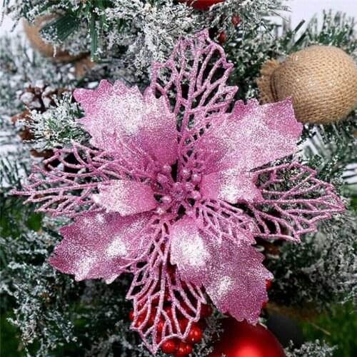 5PCS Christmas Artificial Flower Home Decoration Sequined Reflective Crafts Creative DIY Holiday Props Christmas Tree Toppers