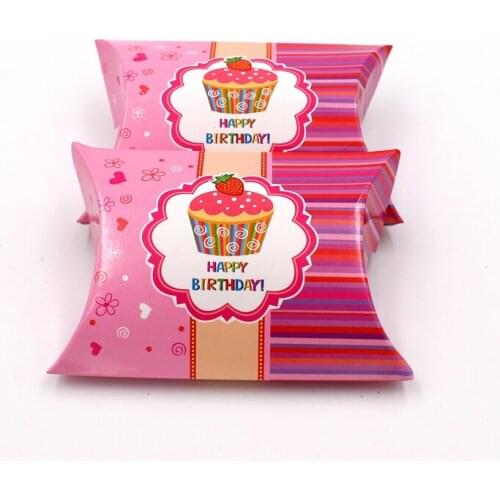 50Pcs Cake Printing Pillow Shape Little Candy Box Pink Favor Gift Bag Girl Birthday Kids Show Baptism Party Supplies Decoration