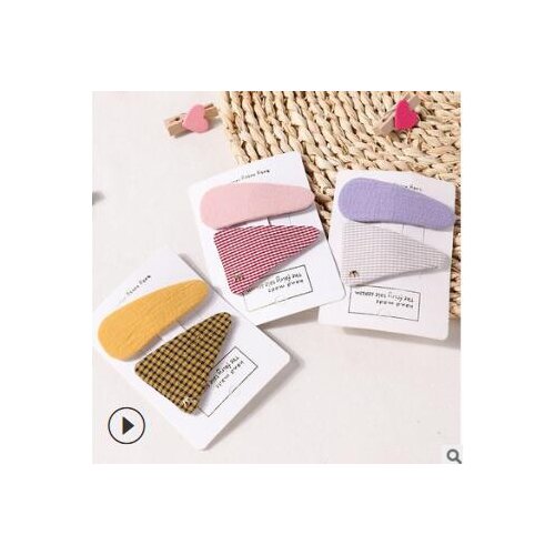 60set/lot 2pcs/set DIY Simple Multi Fabrics Lattice Hair Clips Suits Water Drop Hairpins Hair Styling Tools Accessories HA949