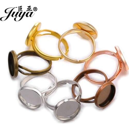 70PCS Adjustable Blank Ring Settings Base Hooks 12mm Cabochon Cameo For DIY Jewelry Making Findings Accessories Crafts Wholesale