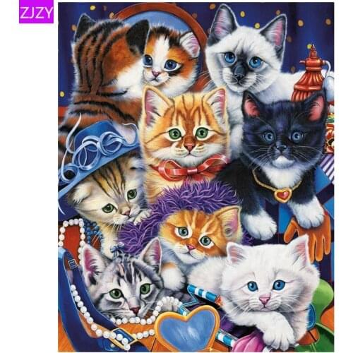 ZJZY 5D Diy Diamond Painting Full Round Drill new Arrival Diamond Embroidery Cartoon "Eight Kittens" Picture Home Gifts LY388