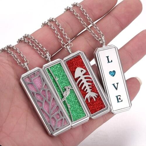 Aromatherapy Necklace Diffuser Pendant Tree of Life Flower Leaf Love Square Aroma Perfume Essential Oil Diffuser Locket Necklace