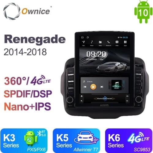 Ownice Android 10.0 Car Radio for Jeep Renegade 2014 2016 2017 2018 GPS 2 Din Auto Audio System Stereo Player 4G LTE Tesla Style