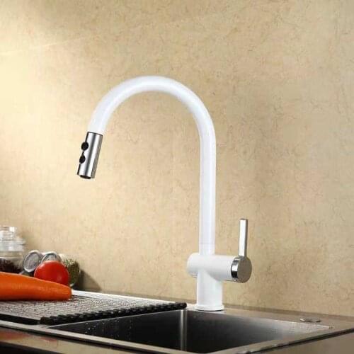 White paint + dumb the black smoking hot and cold water dish basin smoked pull pull dish basin faucet in the kitchen
