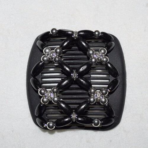 Black and silver classical beads comb elastic beaded double twin headwear magic hair comb clips for woman jewlery