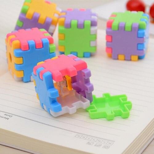 Children Pencil Sharpener Manual Assembly Puzzle Innovative Building Block Plastic Stationery Eyebrow Pencil Tool
