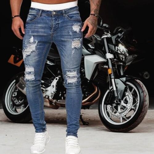 Mens Skinny Jeans Pencil Pants Motorcycle Party Casual Pants Streetwear Cowboy H9