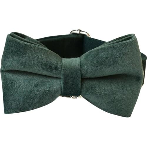 Flannelette 10s Dark Green Velvet Free Engrave Fabric Dog Collar Leash Set For Medium Pet Necklace With Bow Tie Name Necklace