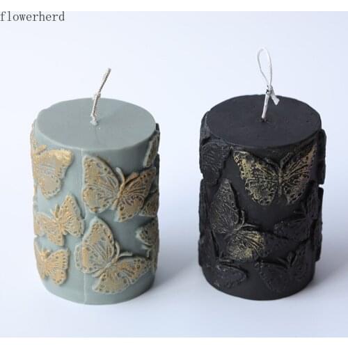 Butterfly Flower Pattern Cylindrical Candle Mold Resin Mold Home Decoration DIY Scented Candle Making Plaster Mold Home Decor