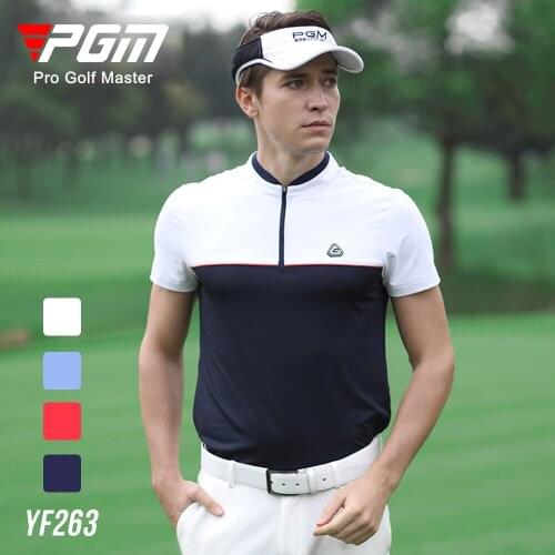 PGM Summer New Arrival Mens Quick Dry Korean Fabric Short Sleeve Zip Collar Golf T-Shirt Soft Breathable Male Golf Sportswear