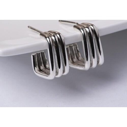 FNJ Square Stud Earrings 925 Silver New Fine 100% Pure S925 Sterling Silver Earring for Women Jewelry