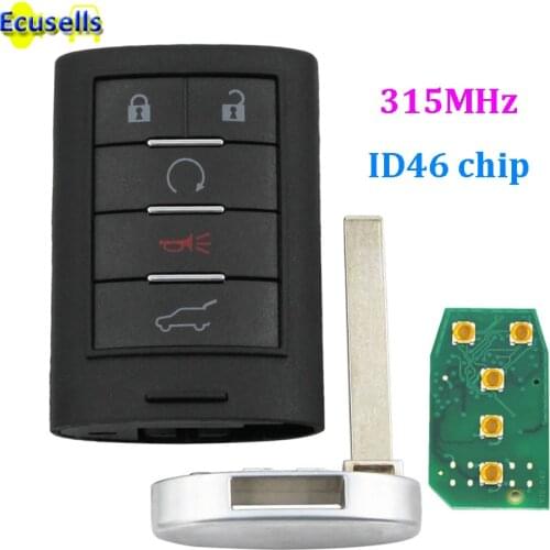 Intelligent Card Smart keyless entry Remote Key fob 5 Button 315MHZ For Cadillac SRX XTS ATS with ID46 chip