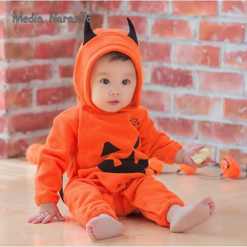 2020 Autumn Winter Baby Halloween Pumpkin Hooded One-Piece Suit infant toddler Performance Wear Outfits