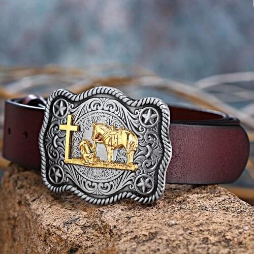 Cross Western cowboy belt One piece button leather pray belts for both men and women