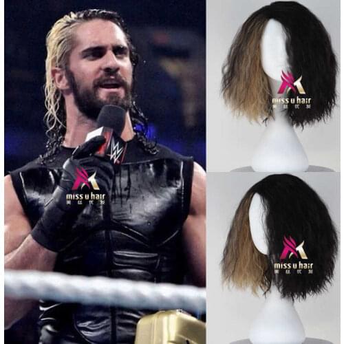 Hot Cosplay Wig Synthetic short Curly Seth Rollins men Hair Costume Carnival Halloween Party +wig cap