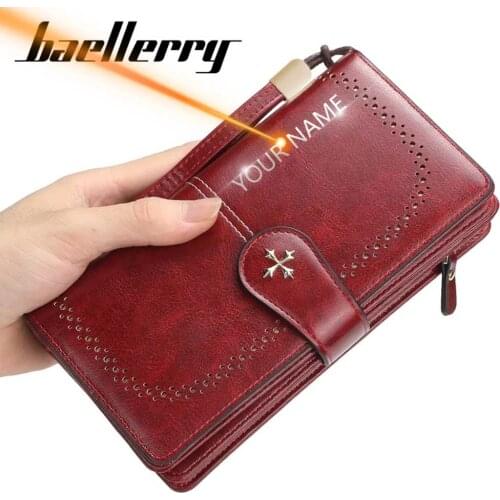 Hot Custom Name Women Wallets Name Engraving Hollow Out Long Wallet Fashion Top Quality PU Leather Card Holder Wallet For Women