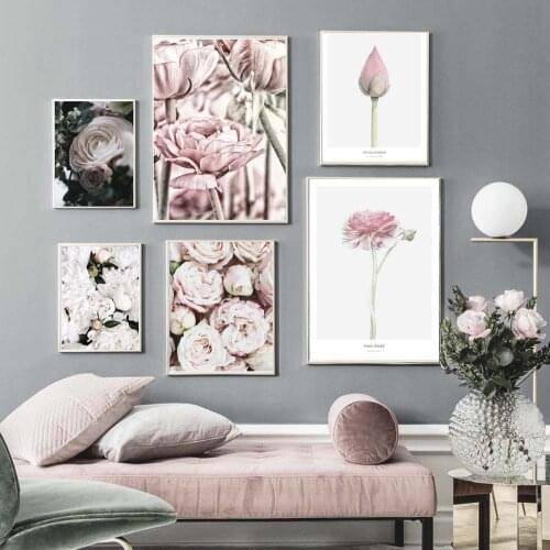 Pink Flower Rose Nordic Posters White Peony Wall Art Canvas Painting Wall Pictures For Living Room Cuadros Decoracion Unframed