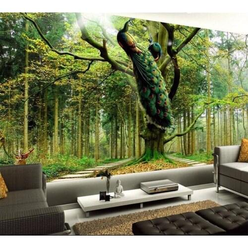 Beibehang home decor Photo backdrops wallpaper for Peacock tree deer office bathroom Hotel wall mural murals-3d wall paper