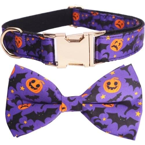 Halloween Dog Collar Bow Tie with ghost, jack o lantern, candy corn, spider for halloween holidays