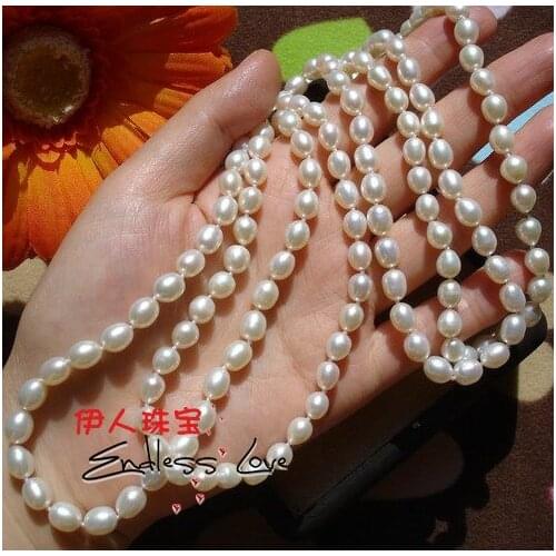 7-8MM Pearl Size Real Freshwater Pearl Necklace 60cm-260cm Long Winter Sweater Chain Fashion Jewelry Party Gift