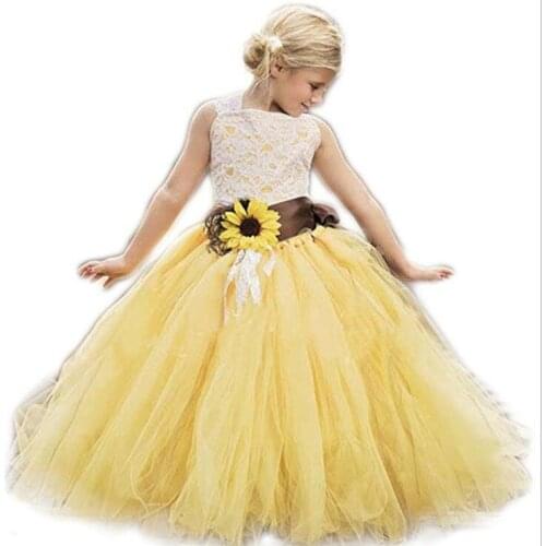 Girl Dresses With Bow Girls Floor Length Wedding Dress Yellow Flower Girl Princess Dress Girl Party Dress 2-14 years