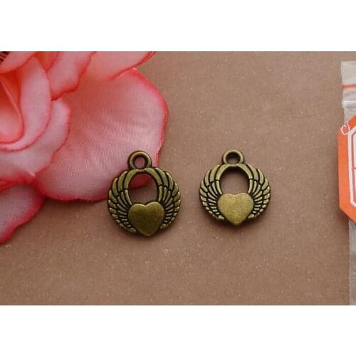 50pcs Vintage Heart Shaped Wings Charm For Making Bracelets/necklace/earrings/apparel DIY Jewelry Accessories