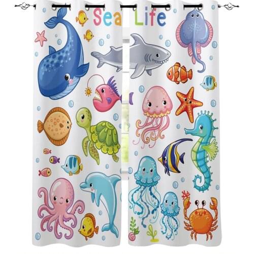 Undersea Animals Sae Life Cartoon Curtain for Living Room Bedroom Curtain Window Treatment Blinds Drapes Kids Room Curtains