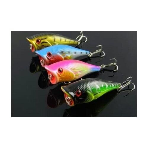 Popper Lure 4Pcs 6.5cm 10g Artificial Fishing Bait Top Layer Soft Plastic Swisher Floating Colorful Tackles Hook 3D Eyes