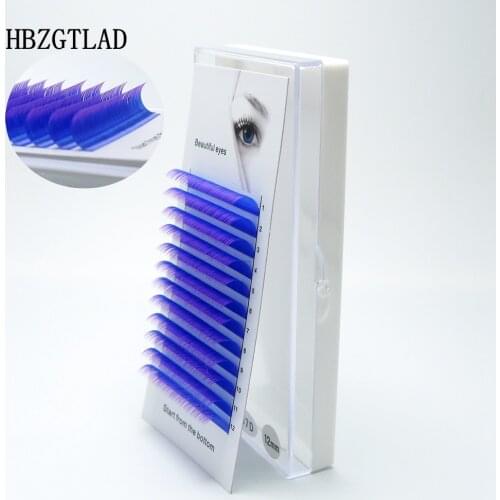 HBZGTLAD Brand new C/D curl 0.07/0.1mm 8-15mm false lashes purple+blue eyelash individual colored lashes Faux eyelash extensions