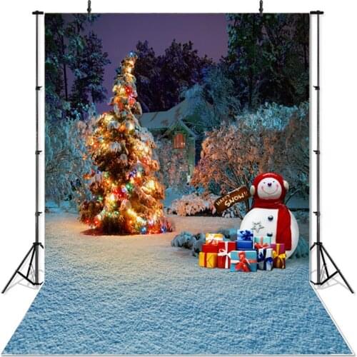 Christmas Photography Background Christmas Tree Gift Snowman Outdoor Snow Backdrop Party Decoration Banner For Photo Studio
