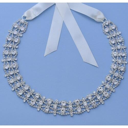 S414-S Silver Rhinestone Hollow Out Wedding Belts Bride Accessories Girl Prom Evening Dresses Sash Bridesmaid Jewelry Belt