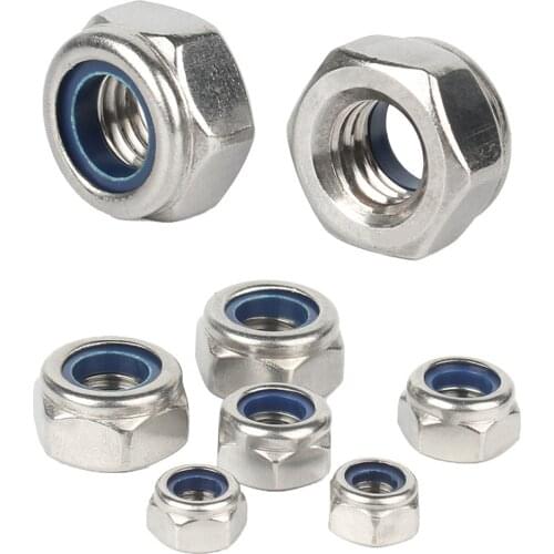 Hexagon Hex Nuts DIN985 M3 M4 M5 M6 M8 M10 M12 M14 M16 M18 M20 M22 M24 Stainless Steel Hex Nuts Hex Lock Nuts T Type Nylock