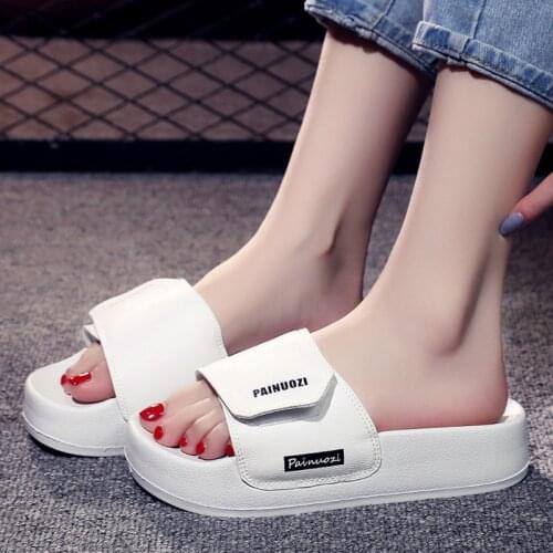 Flip-Flops Summer Fashion All-Match Thick-Soled Womens Shoes Home Outdoor Casual And Comfortable Velcro Letters Beach Slippers