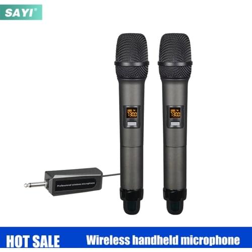 SAYI W15 UHF Dual Channels Wireless Microphone Metal Handheld 50M Chargeable Receiver Signal Dynamic Mic for Karaoke KTV Stage